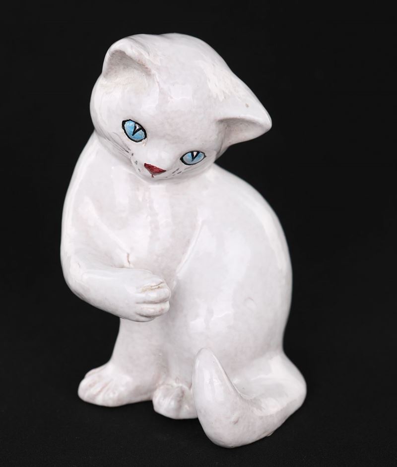Gatto in Ceramica Policroma, Manifattura Italiana