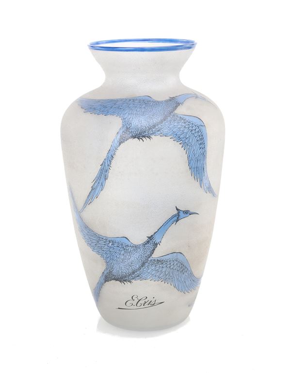 Vaso in vetro sabbiato, Francia, Anni Settanta 
