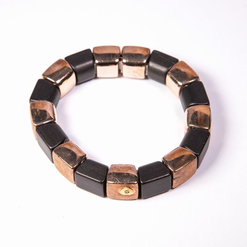 Bracciale Elastico in Argento,ebano e Piccolo Brillante
