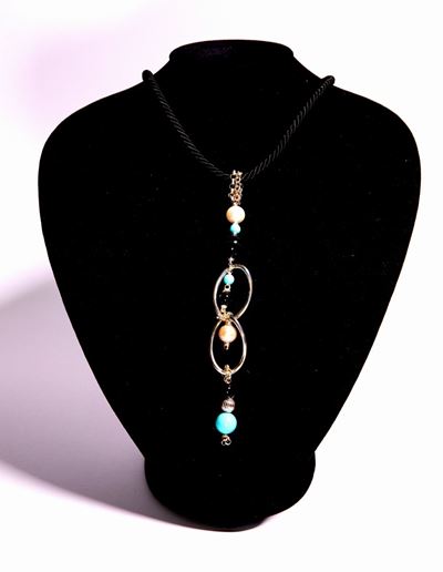 Collana in Argento, Perle ,onice e Turchese Ricostruito.