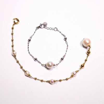 Perlaviva, Coppia di Bracciali in Argento ,argento Dorato e Perle