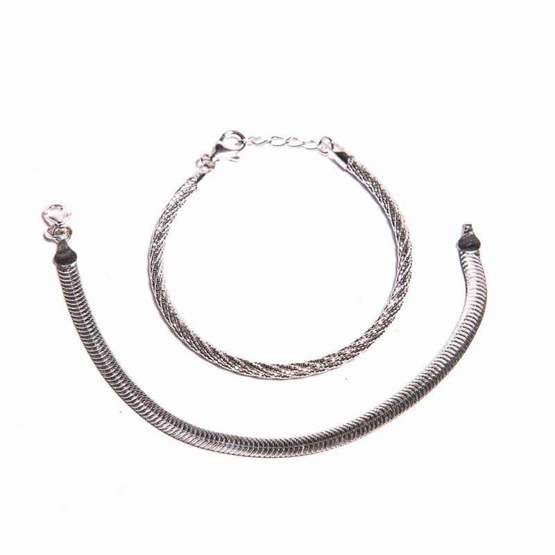 Due Bracciali in Argento Maglia Tubogas e Maglia Piatta