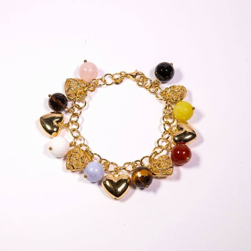 Bracciale Charms in Argento Dorato e Pietre Dure