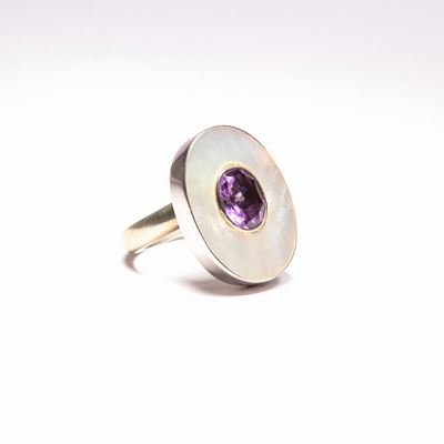 Anello in Argento Madreperla e Pietra Viola