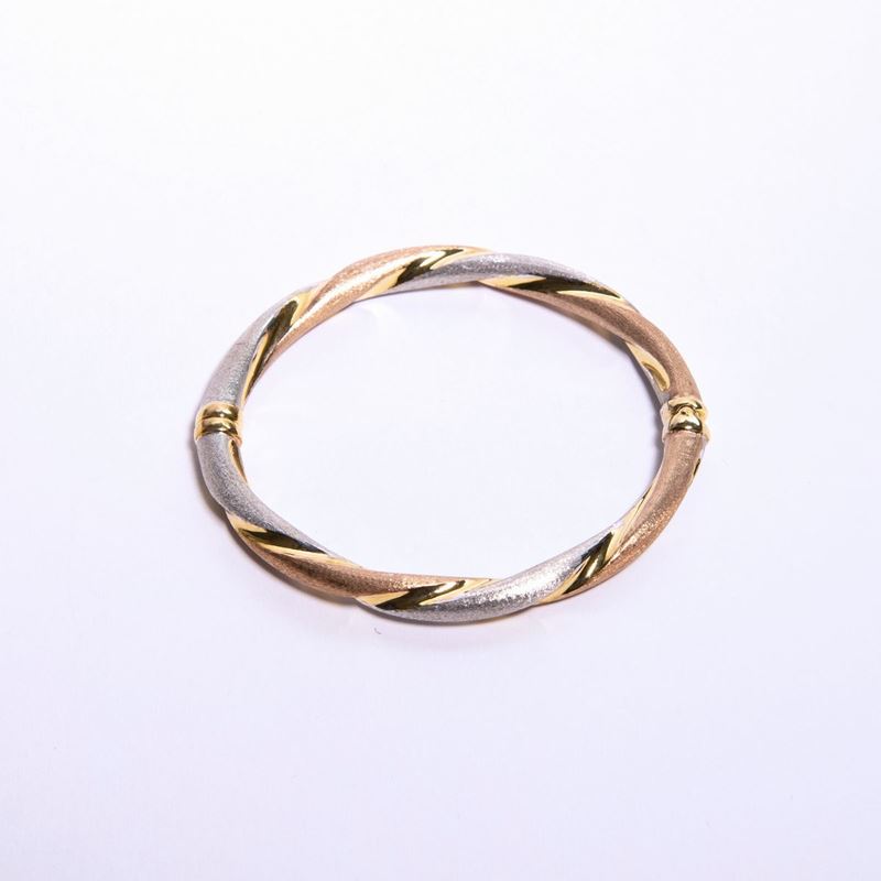 Bracciale Rigido Torchon a Tre Colori in Argento
