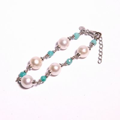 Perlaviva, Bracciale in Argento, Perle e Agata Verde