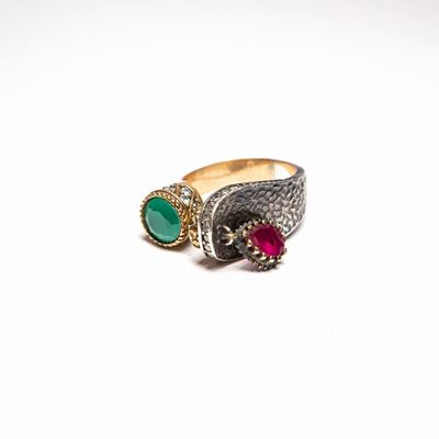 Anello in Stile Etnico in Argento e Pietre Dure