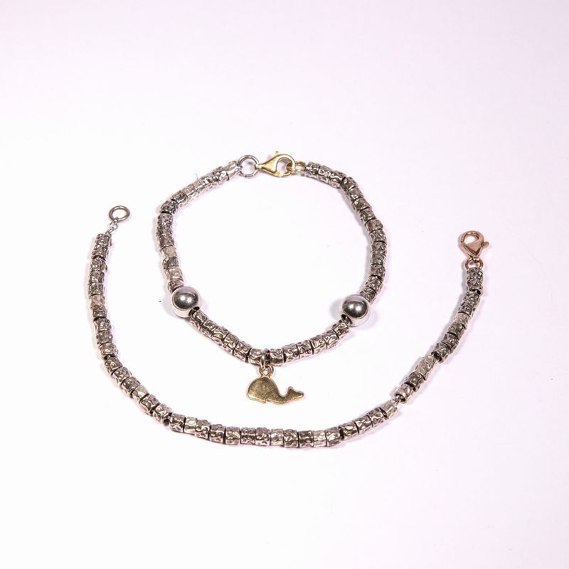 Dodo,coppia di Bracciali in Argento ,granelli con Balenottero.