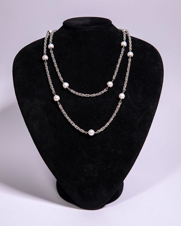 Perlaviva, coppia di due lacci in argento e perle