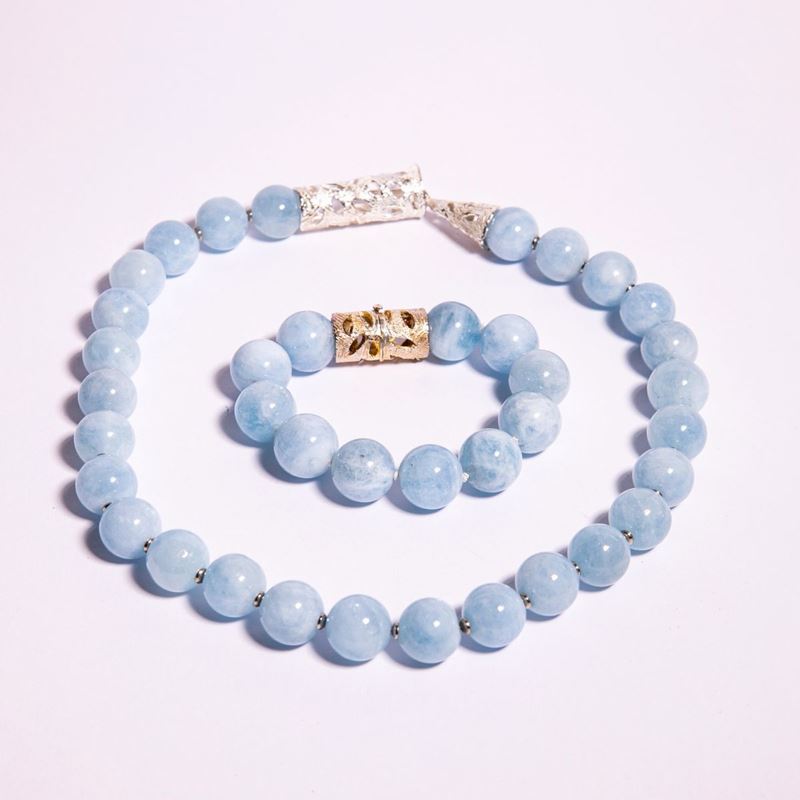 Parure di Milky Acquemarine e Chiusura in Argento