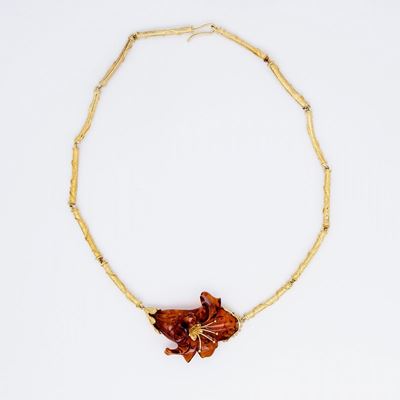 Collana in Oro e Fiore di Ambra