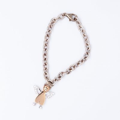 Federici, Bracciale con Pendente Angelo in Oro Bianco e Rosa e Brillanti