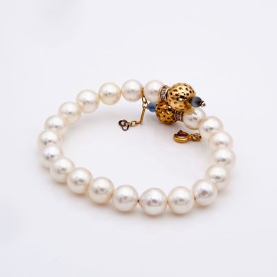 Bracciale Semirigido Contrariè con Perle, Diamanti e Due Zaffiri