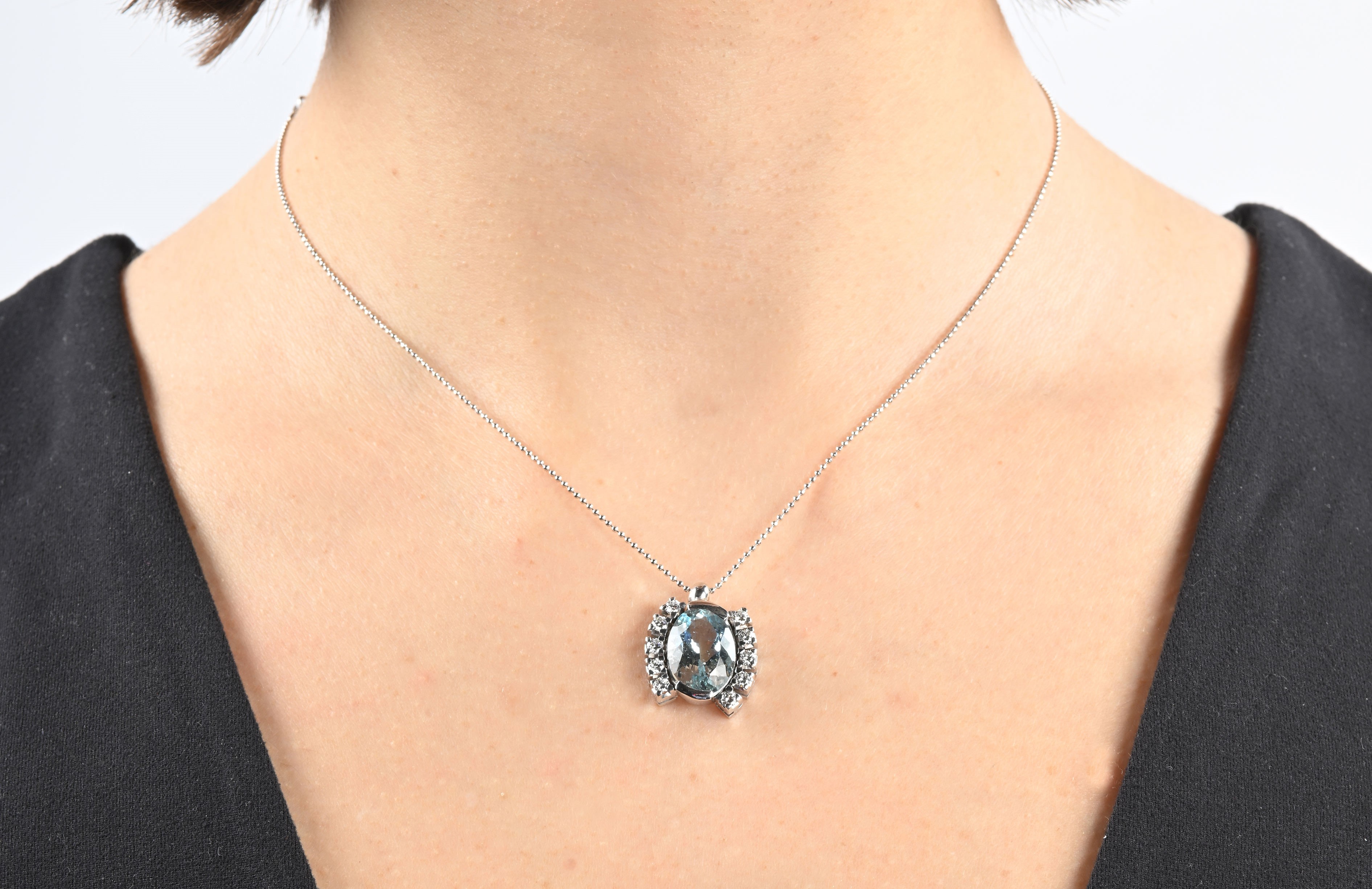 Collana Pendente in Oro, Acquamarina e Brillanti