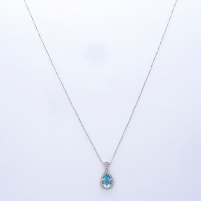 Pendente con Acquamarina a Goccia e Brillanti