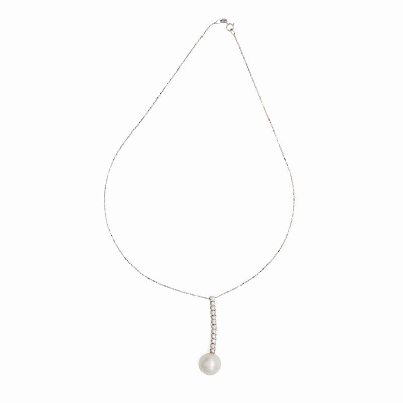 Collana con Pendente in Oro, Perla e Brillanti