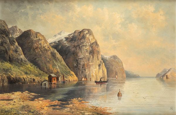 Pittore del XIX secolo - Paesaggio con fiordo