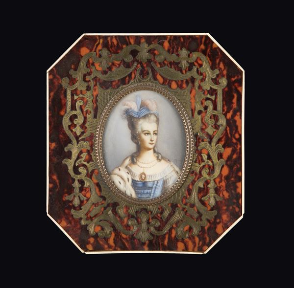 Miniaturista del XVIII secolo - Gentildonna con aigrette, perle e cameo