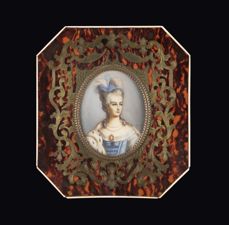 Miniaturista del XVIII Secolo - Gentildonna con Aigrette, Perle e Cameo