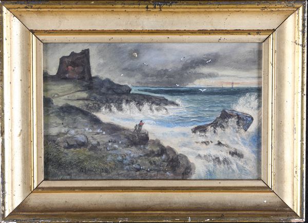 Pittore del XIX secolo : Marina  - acquerello - Asta Asta a tempo - Antiquariato - Casa d'Aste Arcadia