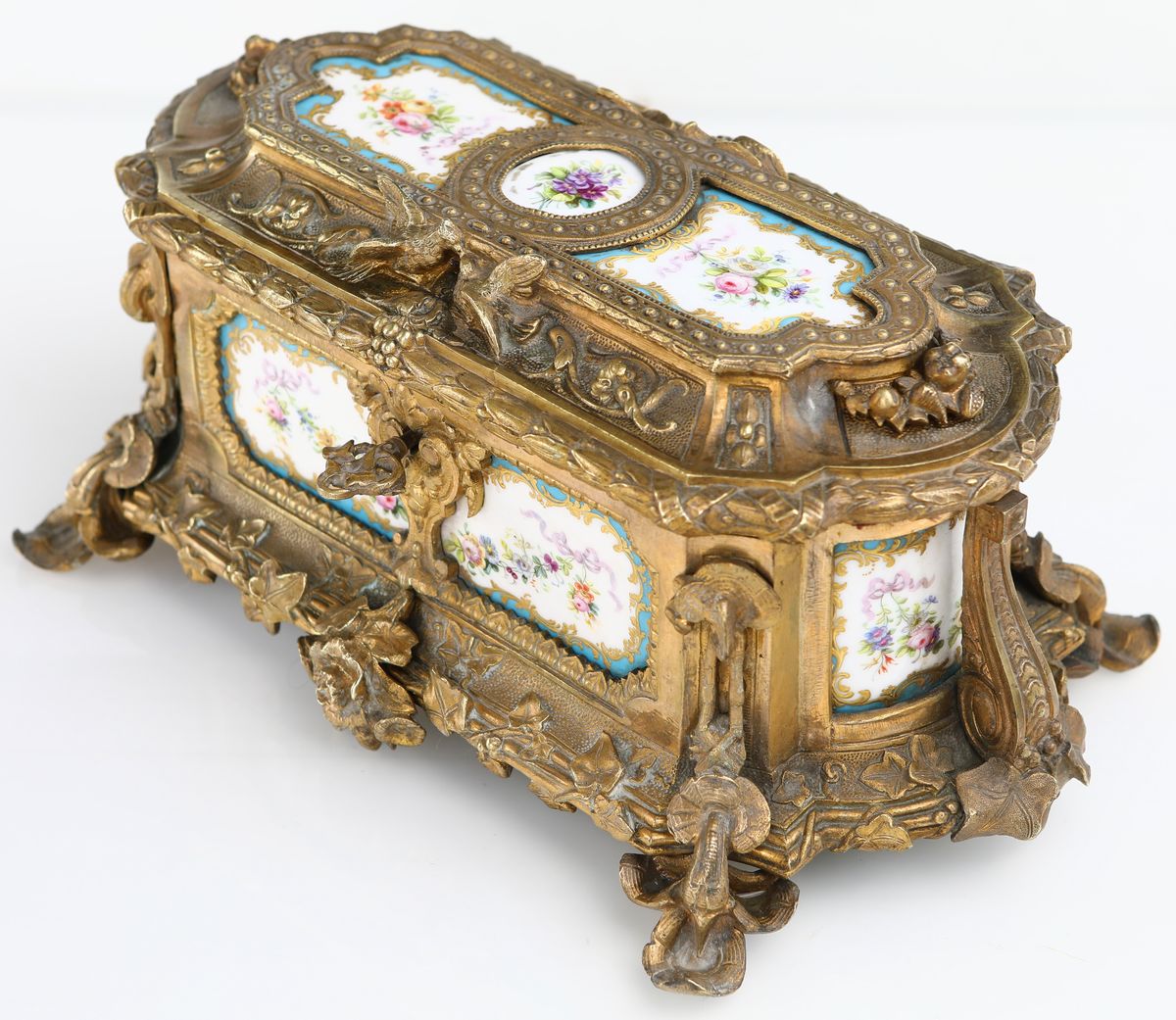 Scrigno in Bronzo Dorato e Porcellana, Tahan, Parigi, Fine del XIX Secolo