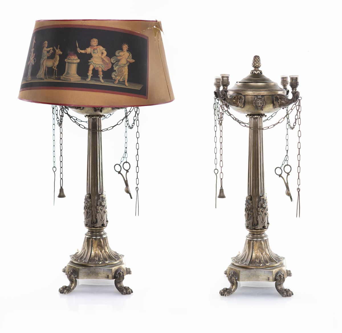 Lampada da Tavolo in Ottone con Paralume in Carta Dipinta