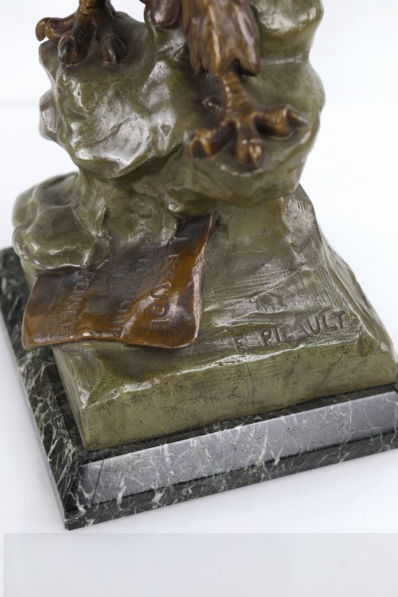 Emile Louis Picault - Lo Studio Libera il Pensiero - Grande Scultura in Lega Metallica, Inizi del...