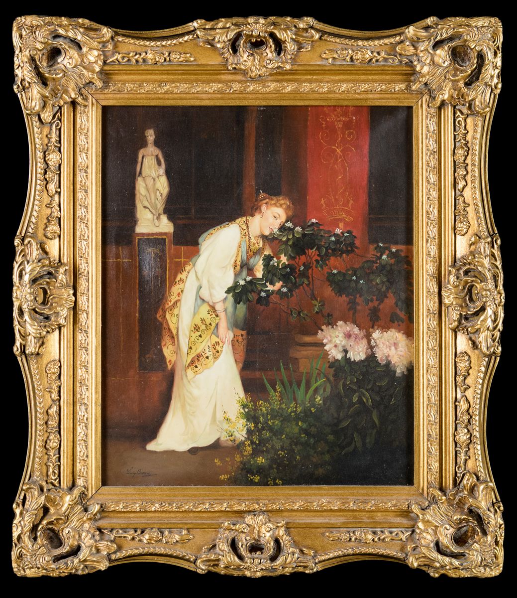 Luigi Bazzani - Interno con Figura in Stile Pompeiano