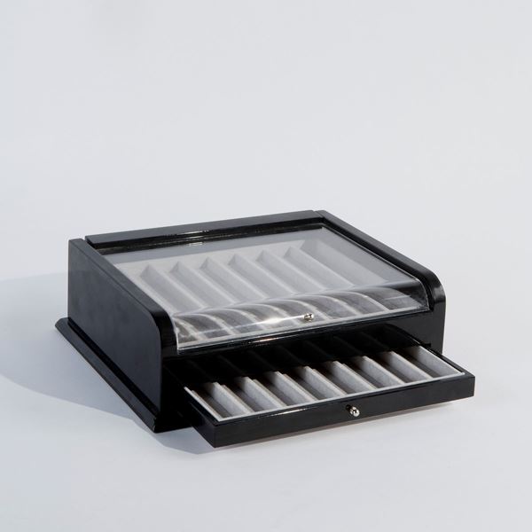 Portapenne in legno laccato nero e plexiglass