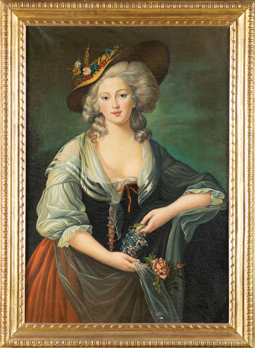 Scuola Francese del XIX Secolo - Ritratto di Gentildonna con Fiori