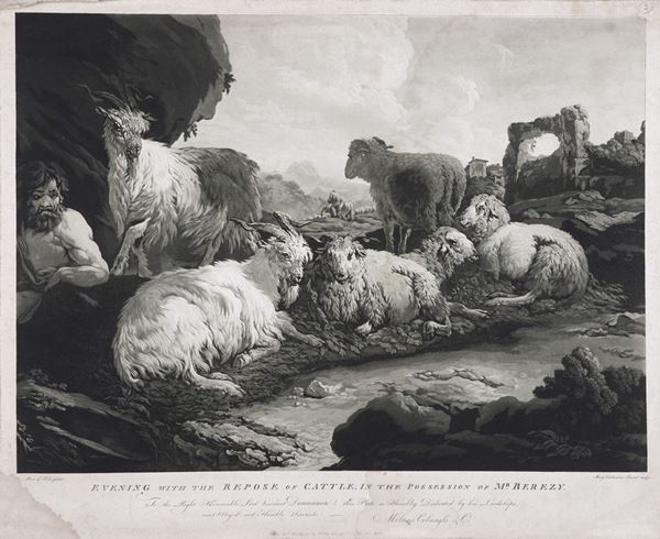 Mary Catherine Prestel : Capre e pecore in un paesaggio arcadico, 1794  - acquatinta - Asta Asta a tempo - Antiquariato - Casa d'Aste Arcadia