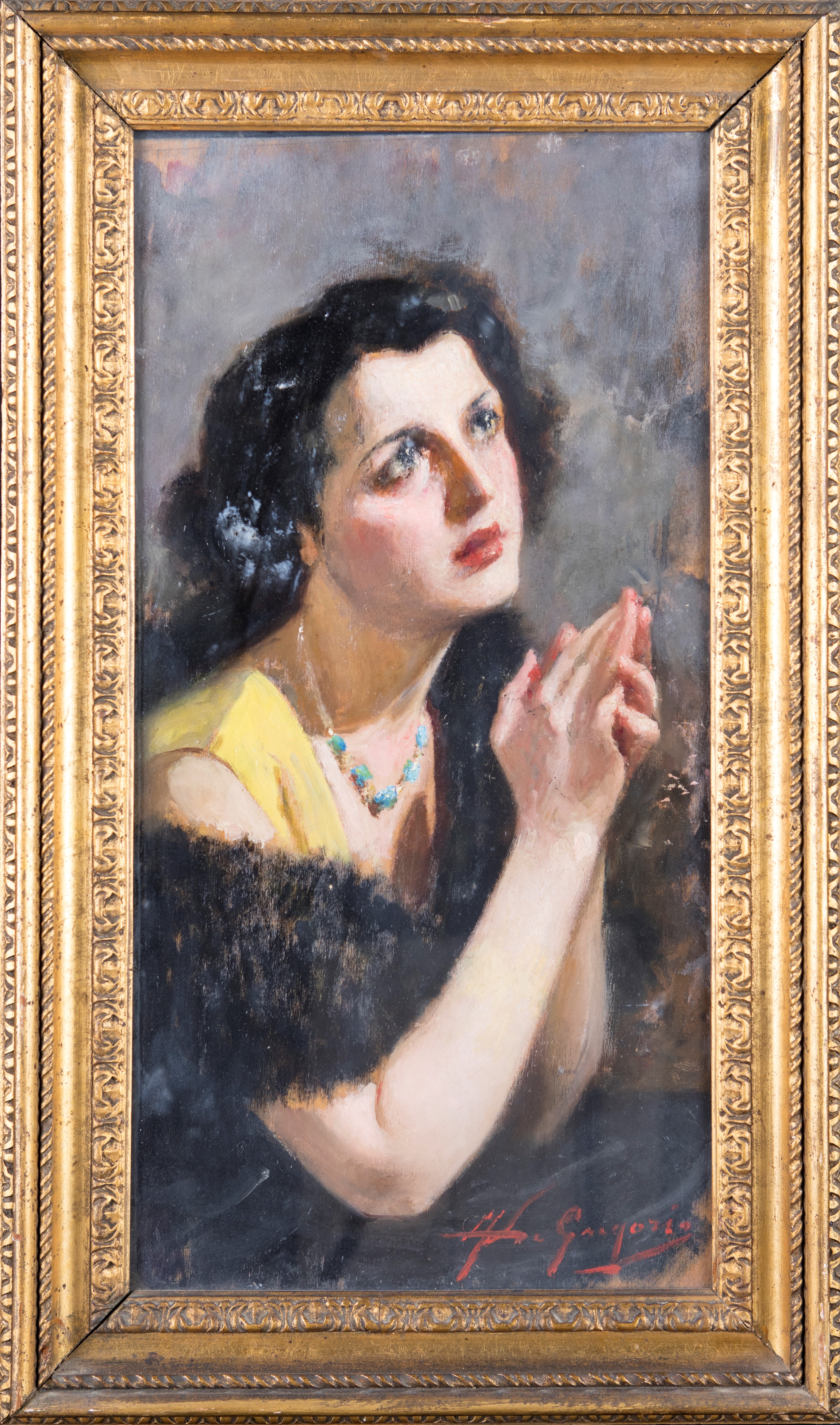 ritratto di giovane donna con collana di turchesi