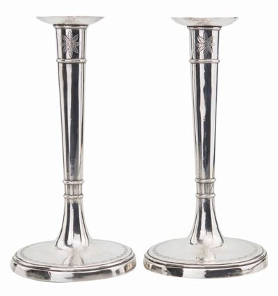 Coppia di Candelieri in Argento, Roma, Fine del XVIII Secolo, Argentiere Vincenzo Torre