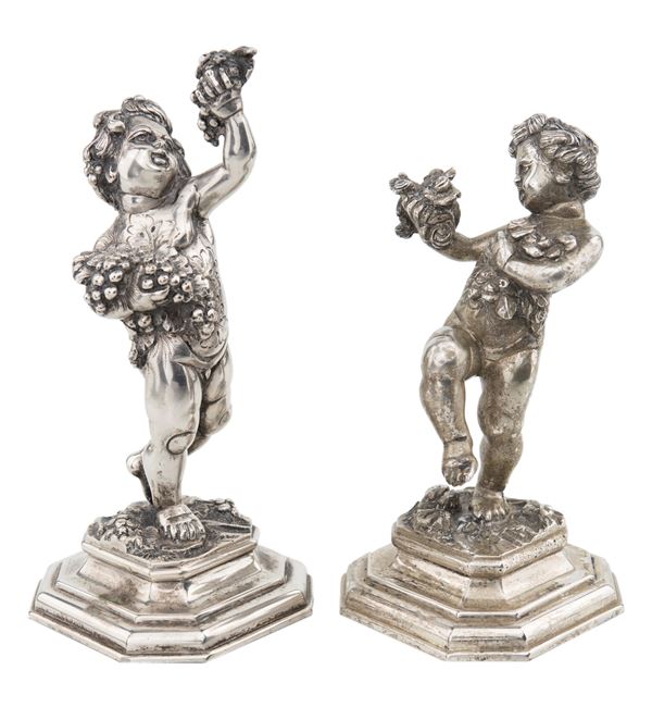 Coppia di sculture allegoriche in argento, Milano, Anni Cinquanta, argentiere Francesco Caputo