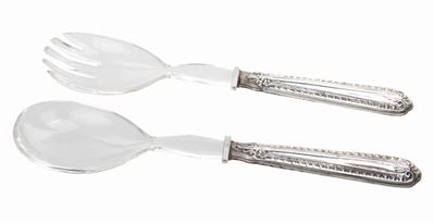 Coppia di Posate da Insalata in Argento e Plexiglass
