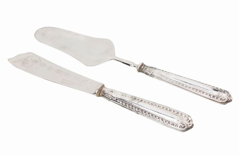 Paletta e Coltello da Dolce in Argento e Acciaio Dorato