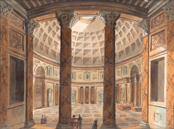 Pittore fine XVIII/inizio XIX secolo - Interno del Pantheon