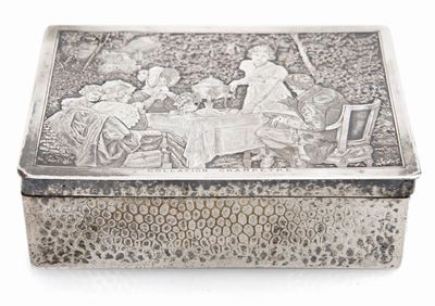Antica Scatola Rettangolare Rivestita in Metallo Argentato, Francia