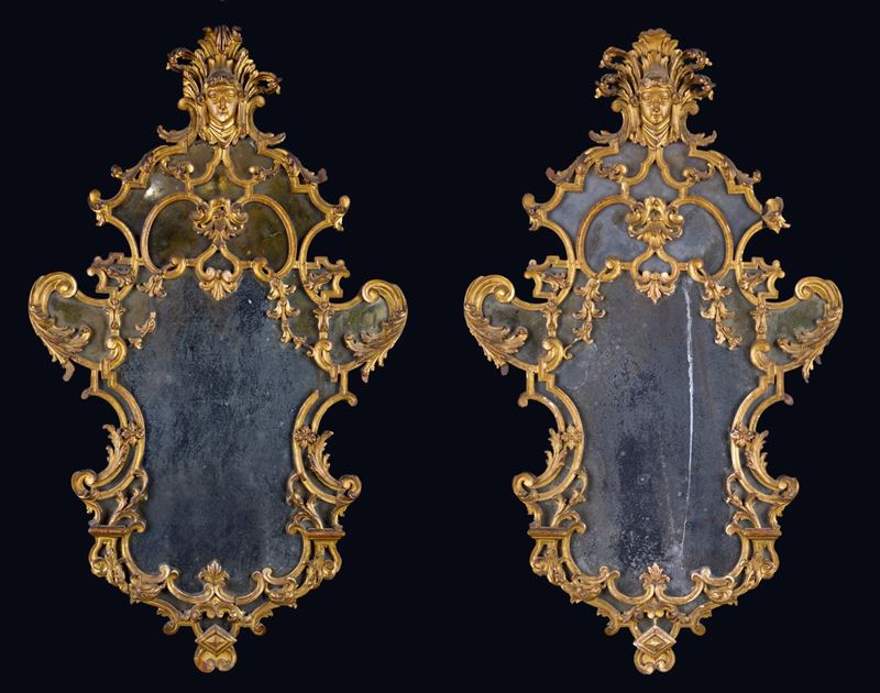 Coppia di Specchiere in Legno Dorato, XVIII Secolo