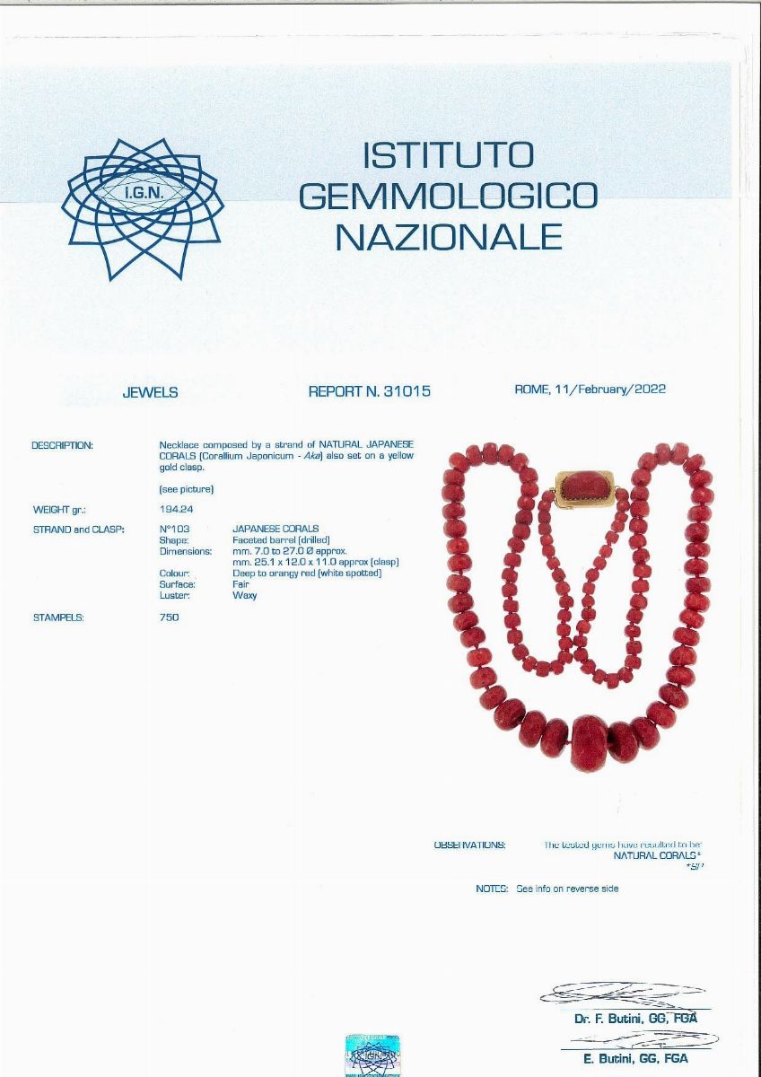 Collana in Corallo Aka con Certificato
