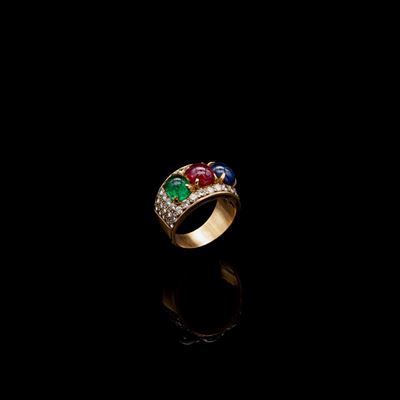 Bulgari, Anello con Zaffiro, Smeraldo, Rubino e Brillanti