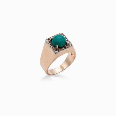 Anello in Oro, Chevalier con Turchese e Brillanti