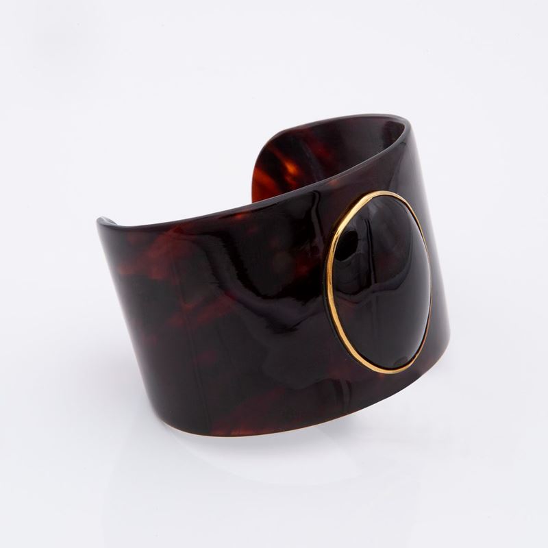 Antico Bracciale Rigido in Tartaruga e Oro Giallo