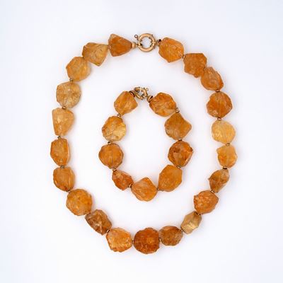 Collana con Bracciale di Quarzi Citrini Taglio Grezzo, Anni '70