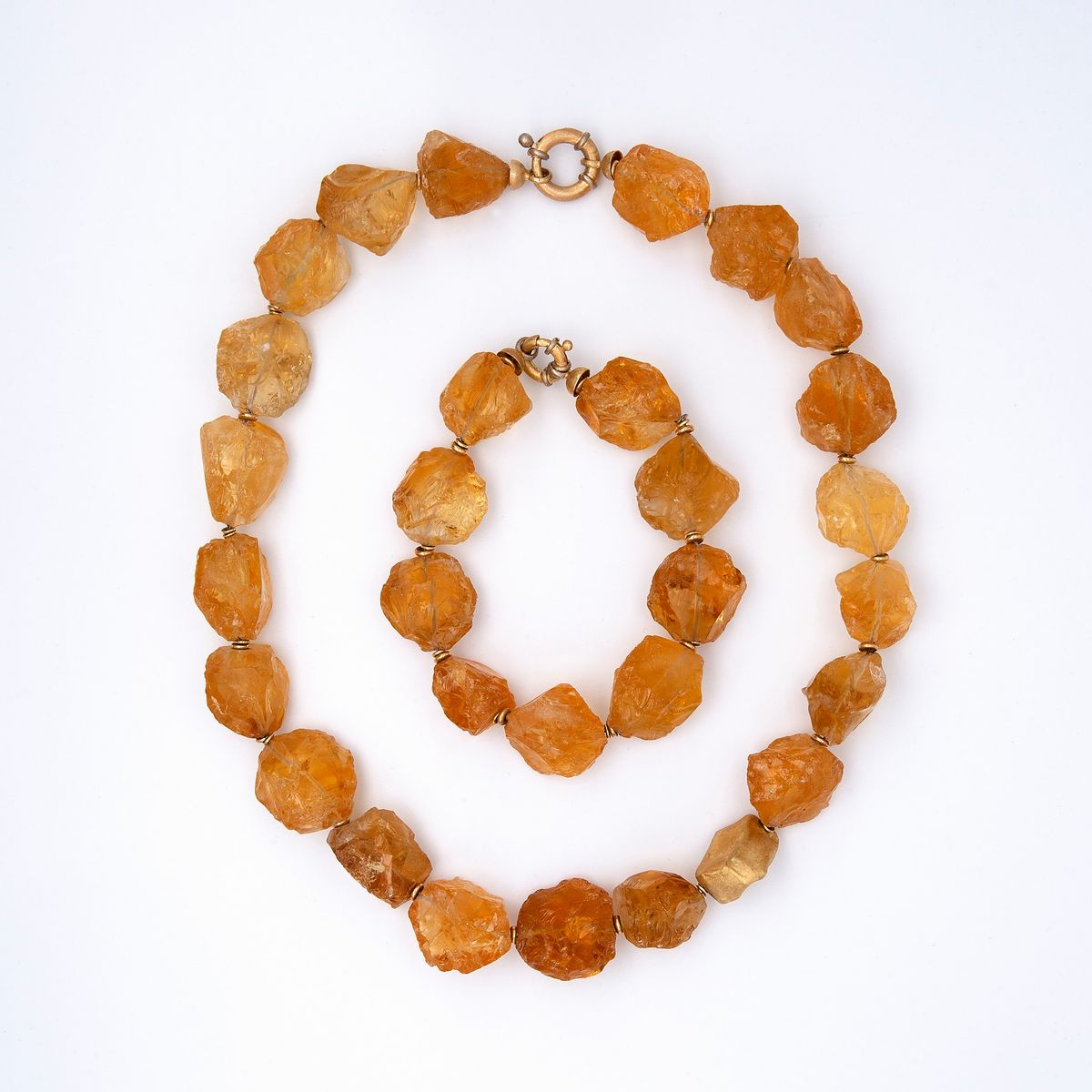 Collana con Bracciale di Quarzi Citrini Taglio Grezzo, Anni '70