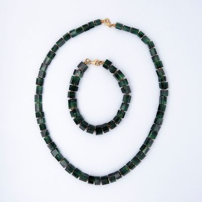 Collana e Bracciale in Tormaline Verdi, Anni '70