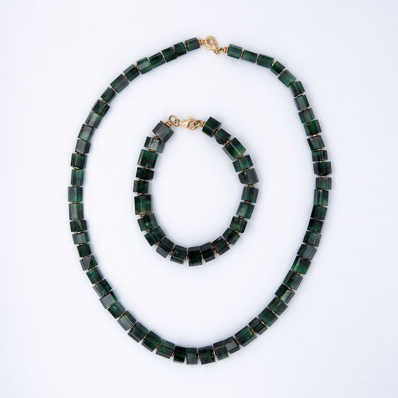 Collana e Bracciale in Tormaline Verdi, Anni '70