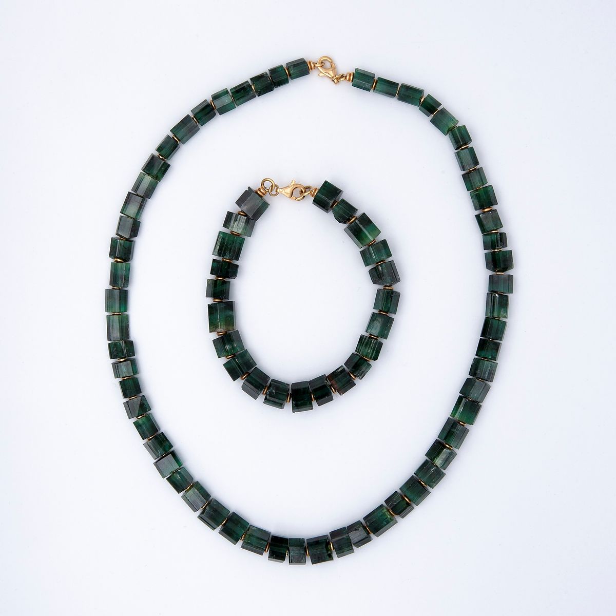 Collana e Bracciale in Tormaline Verdi, Anni '70