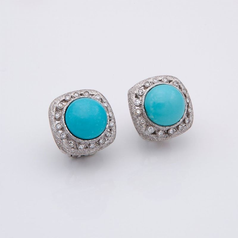Orecchini a Lobo con Turchesi Cabochon e Brillanti