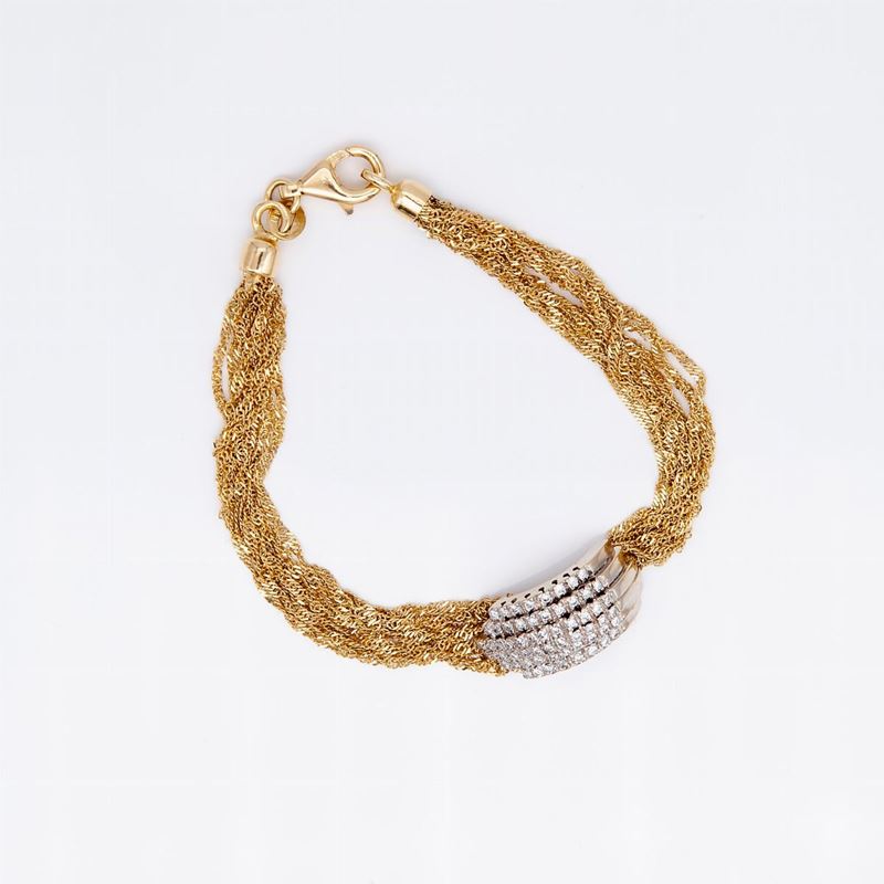 Bracciale in Oro a Fili con Brillanti Centrali